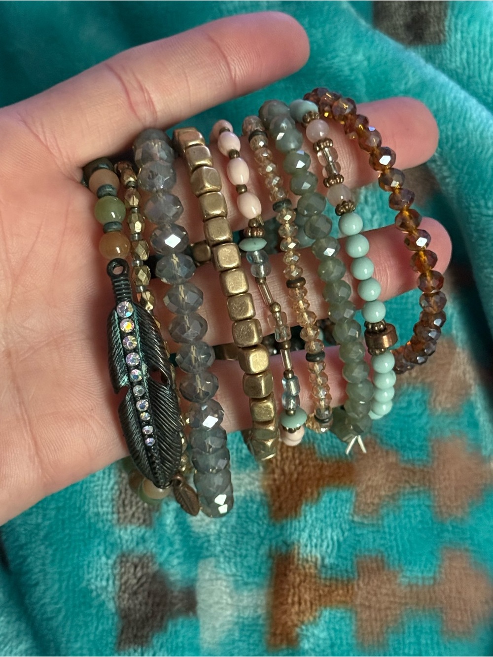 Boho Beaded Stack Bracelet Set - Turquoise & Brown